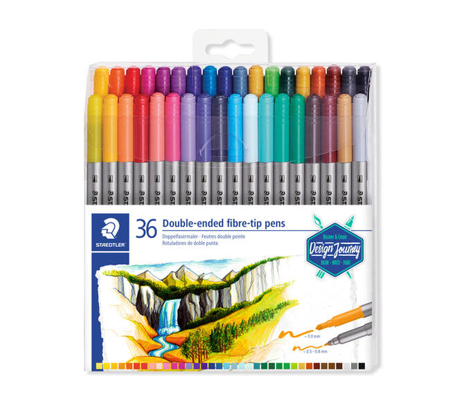 Kleurstift Staedtler 3200 dubbele punt fijn en ultrafijn assorti 36st