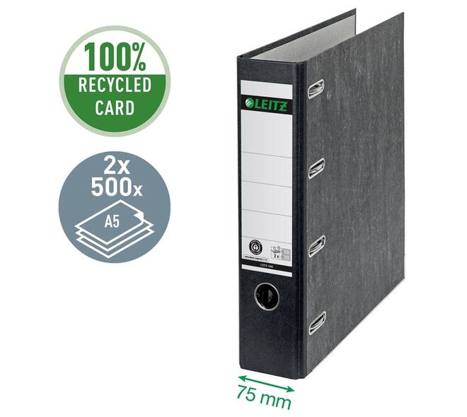 Ordner Leitz 1092 giro-bank met dubbele mechaniek 75mm karton A4 zwart
