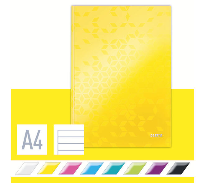 Notitieboek Leitz WOW A4 160blz 90gr lijn geel