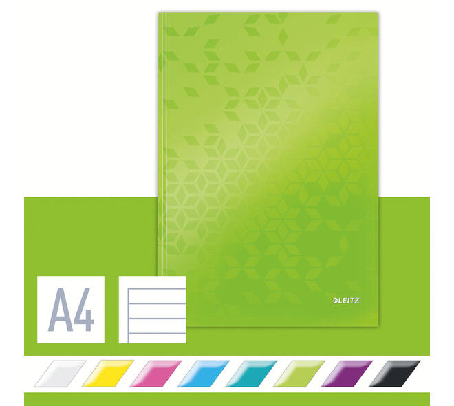 Notitieboek Leitz WOW A4 160blz 90gr lijn groen