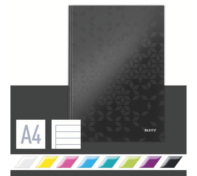 Notitieboek Leitz WOW A4 160blz 90gr lijn zwart
