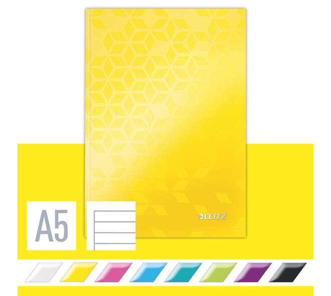 Notitieboek Leitz WOW A5 160blz 90gr lijn geel