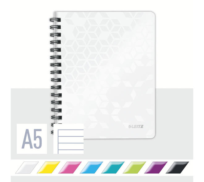 Notitieboek Leitz WOW A5 lijn spiraal PP wit