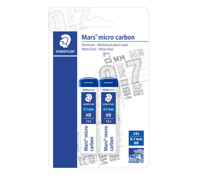 Potloodstift Staedtler Mars Carbon Micro 0.7mm HB blister 2 stuks