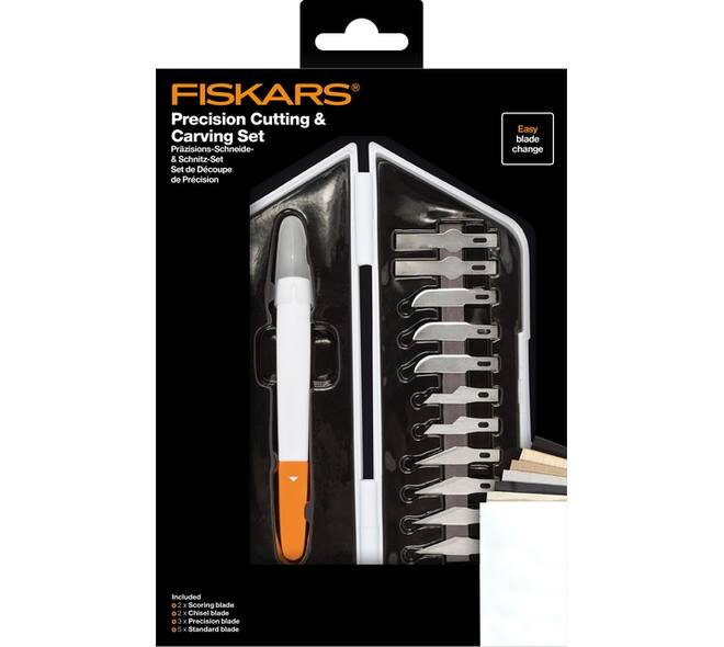 Precisiemes Fiskars Medium Duty set à 12 mesbladen wit