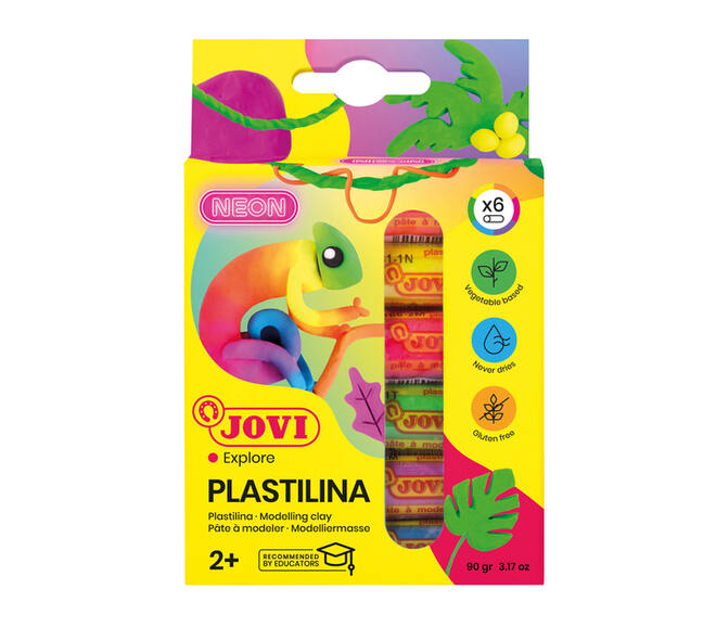 Boetseerklei Jovi plastalina 15gr neon kleuren assorti etui à 6 stuks