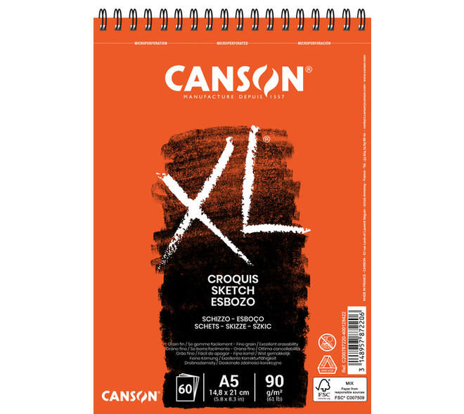 Schetspapier Canson XL Sketch 60vel 90gr A5 ivoorwit