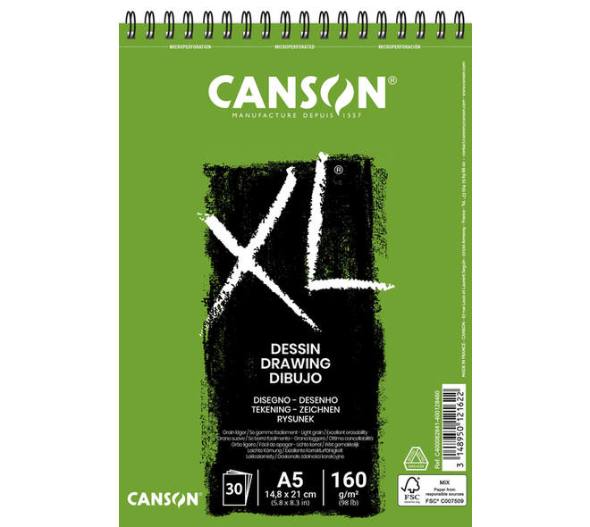 Tekenpapier Canson XL Drawing 30vel 160gr A5 wit
