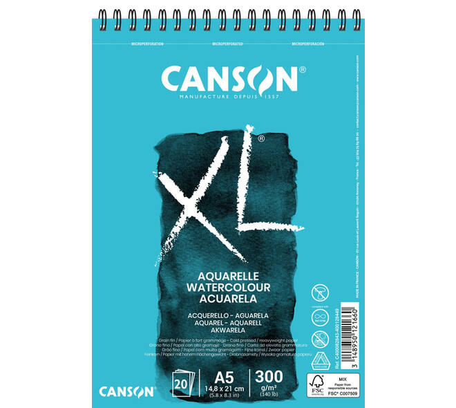 Aquarelpapier Canson XL 20vel 300gr A5 wit