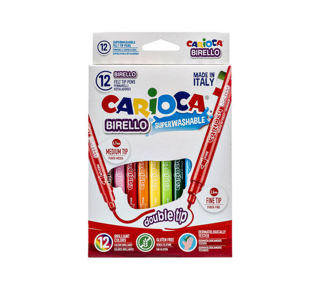 Viltstift Carioca Birello dubbelpunters assorti set à 12 stuks
