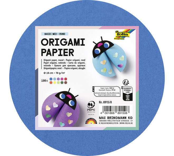 Origami papier Folia 70gr rond 15cm 100 vel assorti kleuren