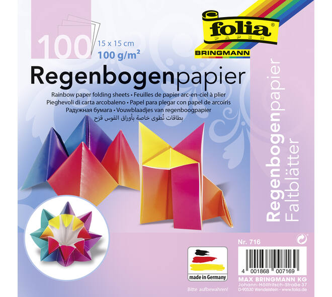Vouwblaadjes Folia 100gr 15x15cm 100 vel regenboog