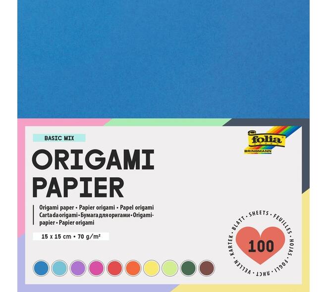 Origami papier Folia 70gr 15x15cm 100 vel assorti kleuren
