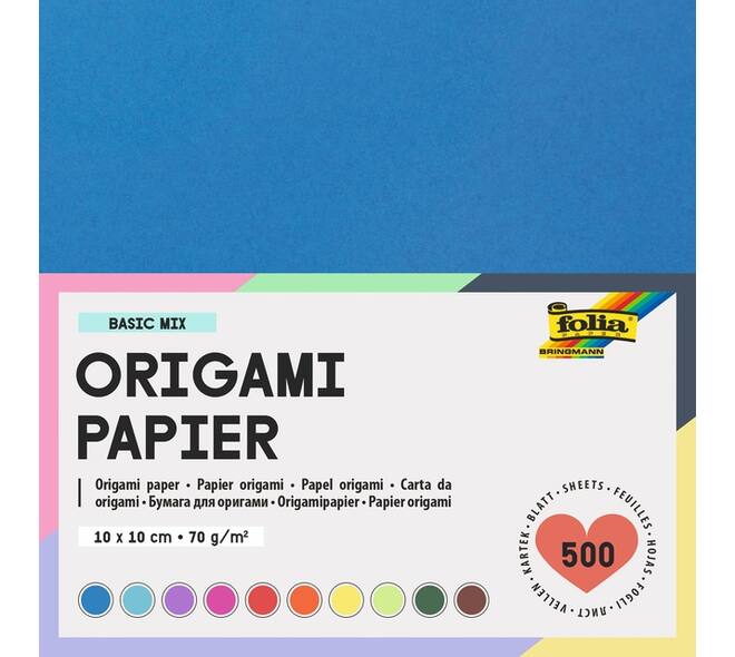 Origami papier Folia 70gr 10x10cm 500 vel assorti kleuren