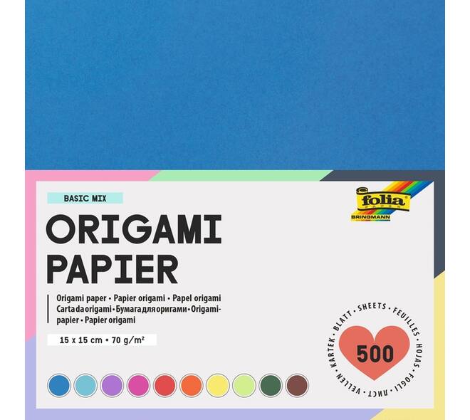 Origami papier Folia 70gr 15x15cm 500 vel assorti kleuren