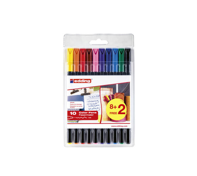 Fineliner edding 1200 fijn assorti set à 8+2 gratis