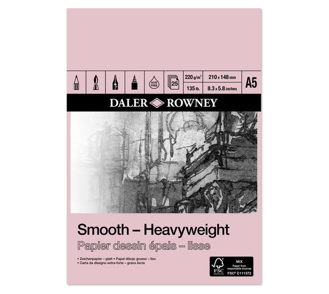 Tekenpapier Daler-Rowney Smooth Heavyweight 220gr A5 natuurlijk wit