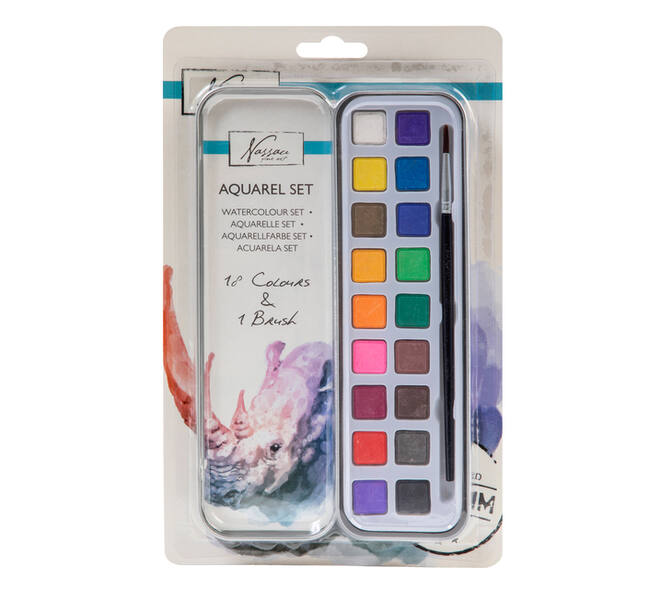 Aquarelverf Nassau Art blik à 18 napjes en penseel