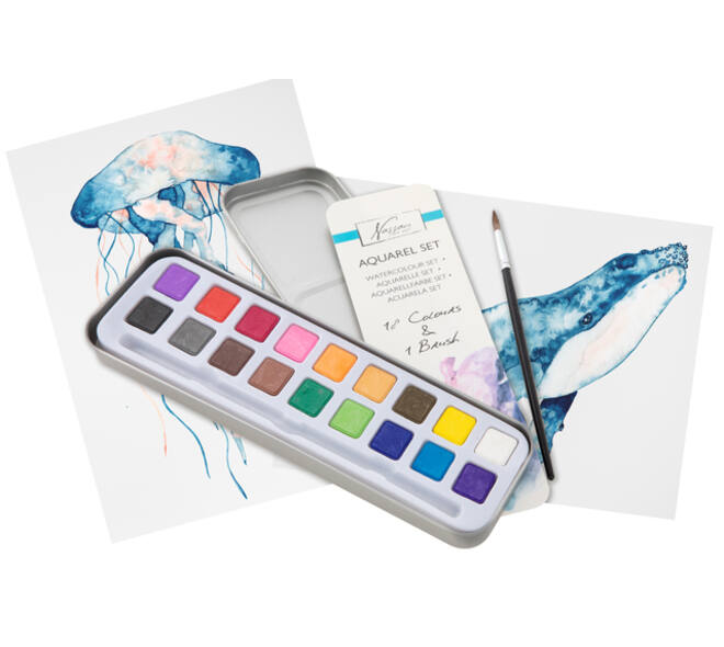 Aquarelverf Nassau Art blik à 18 napjes en penseel