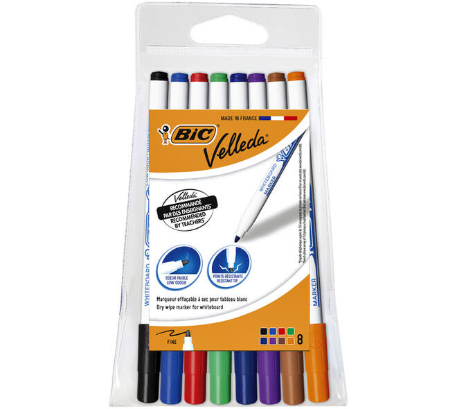 Whiteboardmarker Bic Velleda 1721 rond fijn assorti blister à 8 stuks