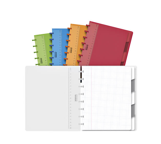 Schrift Adoc A5 ruit 5x5mm 144 pagina's 90gr met 5 tabbladen assorti