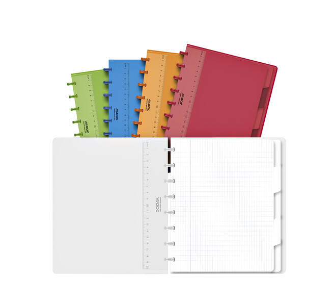 Schrift Adoc A5 ruit 4x8mm 144 pagina's 90gr met 5 tabbladen assorti