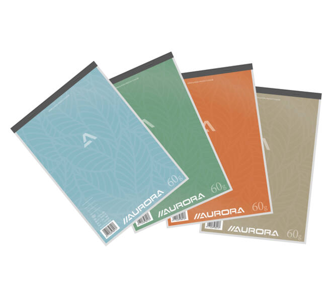 Schrijfblok Aurora A4 lijn 100 vellen 60gr assorti