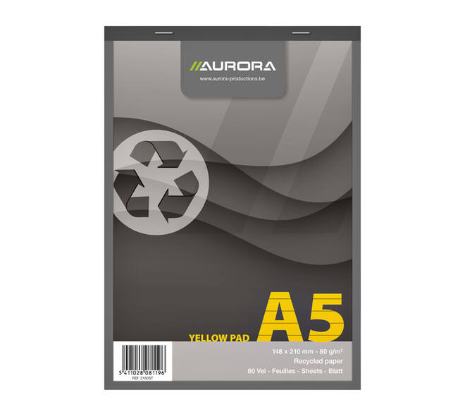 Schrijfblok Aurora A5 lijn 80 vel 80gr geel