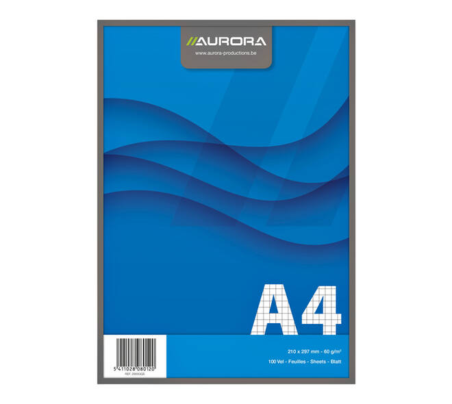 Schrijfblok Aurora A4 ruit 5x5mm 100 vel 60gr blauw