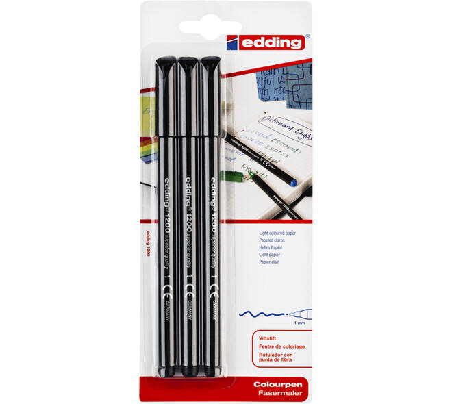Fineliner edding 1200 001 fijn zwart blister à 3 stuks