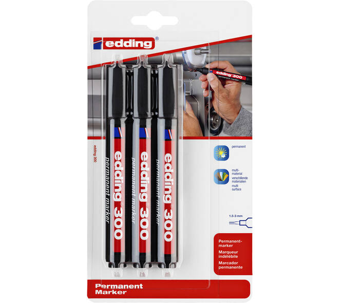 Viltstift edding 300 rond 1.5-3mm zwart blister à 3 stuks