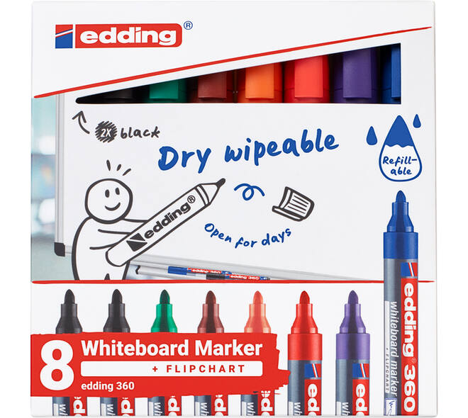 Whiteboardmarker edding 360 rond 1.5-3mm assorti 8 stuks