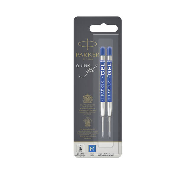 Gelschrijvervulling Parker Quink medium blauw blister à 2 stuks