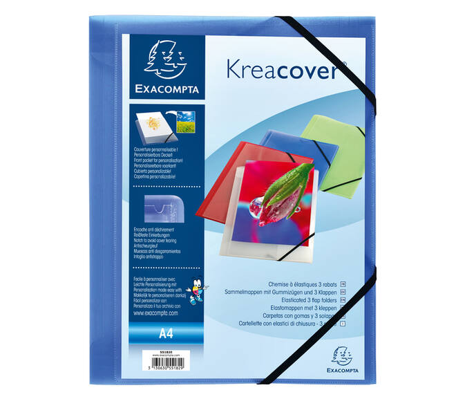 Elastomap Exacompta Kreacover A4 3 kleppen PP assorti