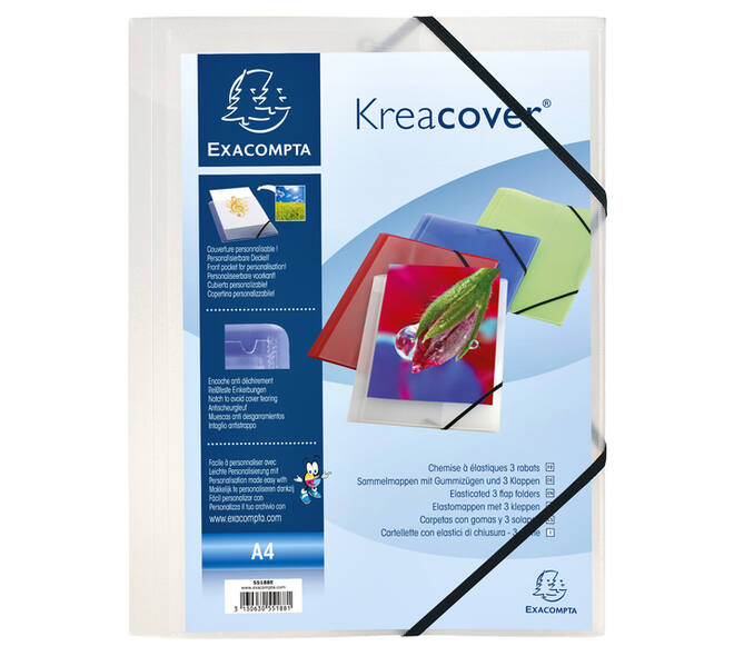 Elastomap Exacompta Kreacover A4 3 kleppen PP assorti
