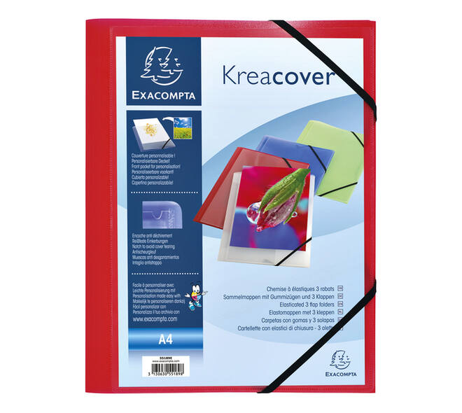 Elastomap Exacompta Kreacover A4 3 kleppen PP assorti