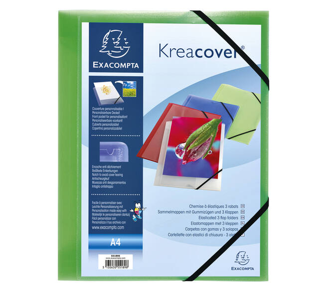 Elastomap Exacompta Kreacover A4 3 kleppen PP assorti