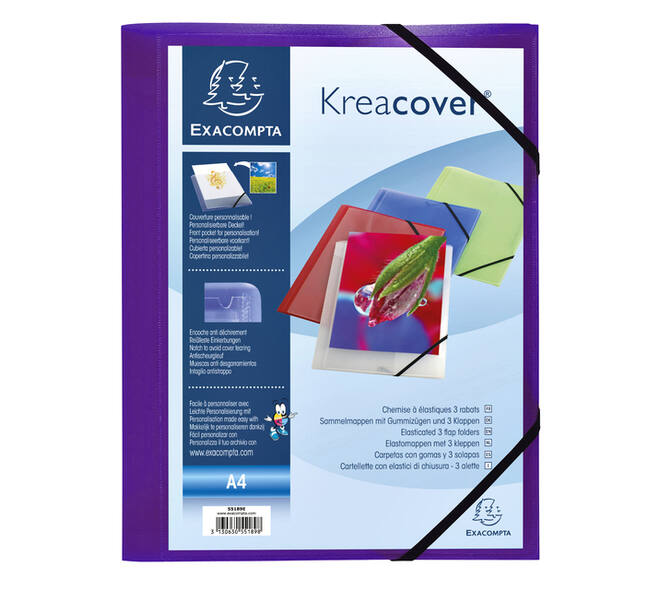 Elastomap Exacompta Kreacover A4 3 kleppen PP assorti