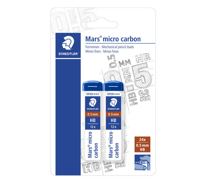 Potloodstift Staedtler Mars Carbon Micro 0.5mm HB blister 2 stuks
