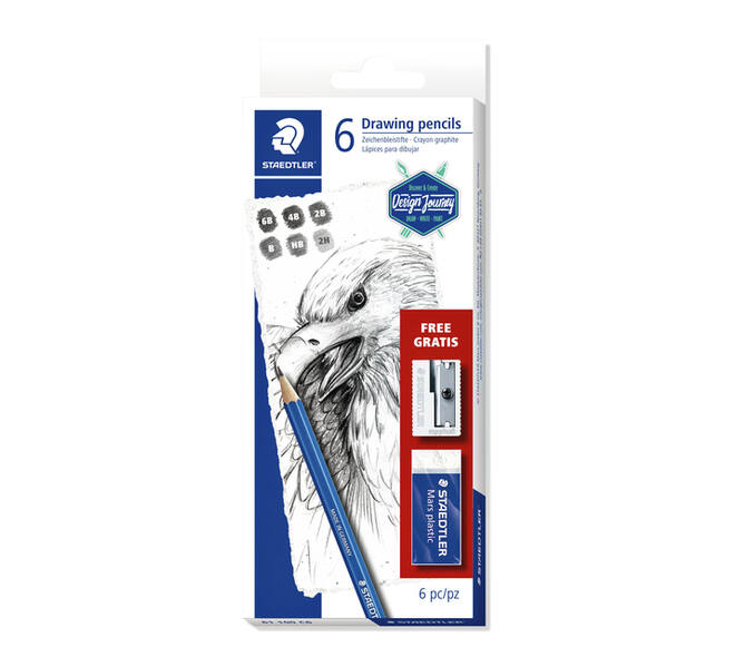 Potlodenset Staedtler Design Journey gratis gum en puntenslijper 6st