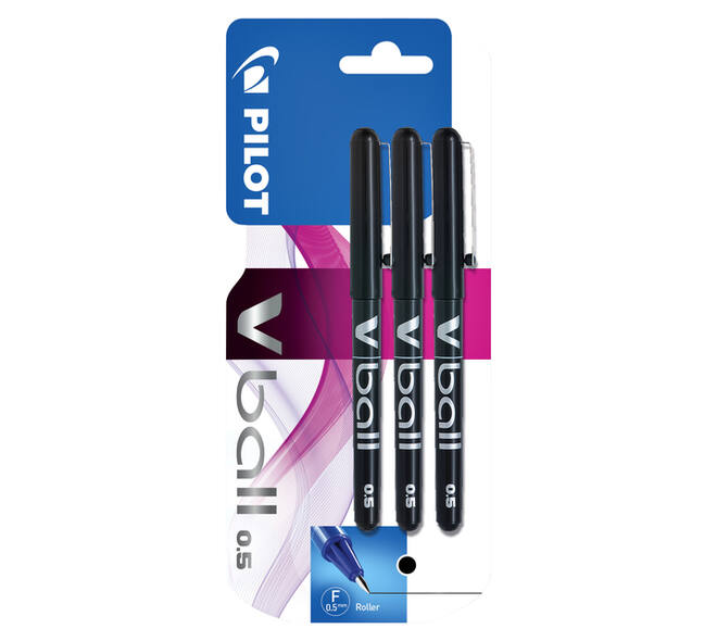 Rollerpen PILOT V-Ball 05 fijn zwart blister à 3 stuks