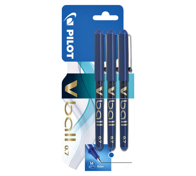 Rollerpen PILOT V-Ball 07 medium blauw blister à 3 stuks