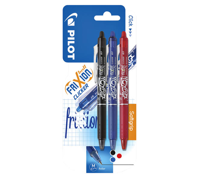 Rollerpen PILOT friXion clicker medium assorti blister à 3 stuks