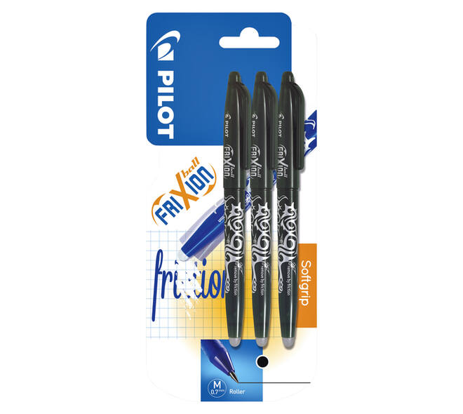 Rollerpen PILOT friXion medium zwart blister à 3 stuks