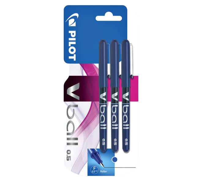 Rollerpen PILOT V-Ball 05 fijn blauw blister à 3 stuks
