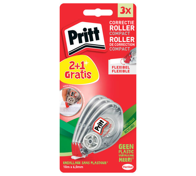 Correctietape Pritt Compact Flex 6mm x 10m blister 2+1 gratis