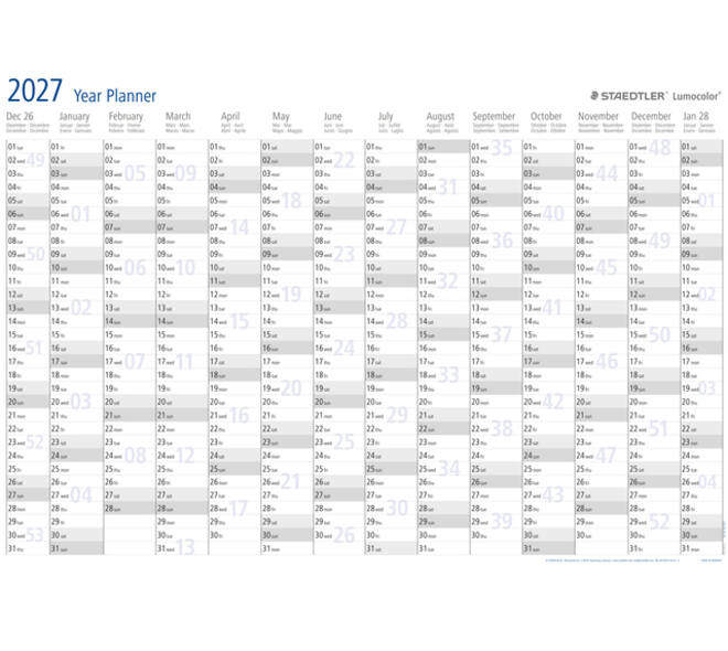 Jaarplanner 2027 Staedtler Lumocolor 84x60cm oprolbaar