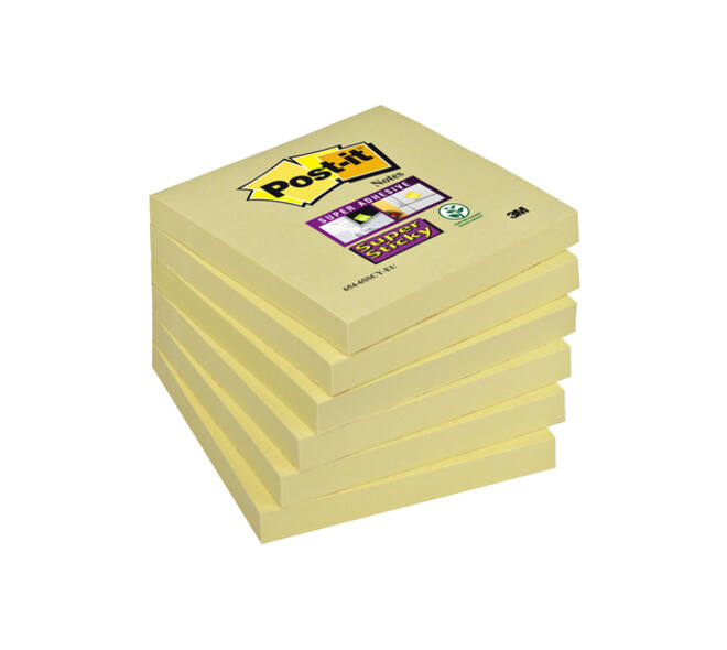Memoblok Post-it 654  Super Sticky 76x76mm geel