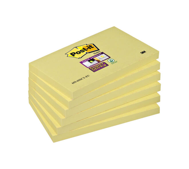 Memoblok Post-it 655 Super Sticky 76x127mm geel 6 stuks
