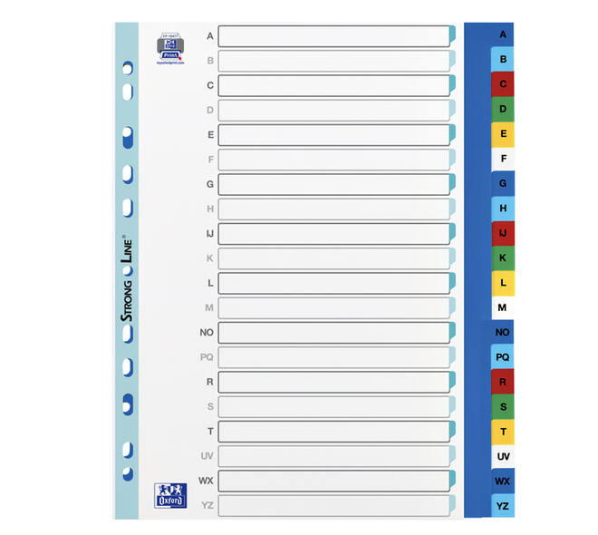 Tabbladen Oxford A4+ 11-gaats 20-delig A-Z PP kleur
